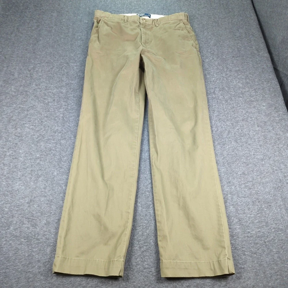 Polo Ralph Lauren Pants Mens 34x32 Khaki Green Casual‎ Preppy Flat Front Office
